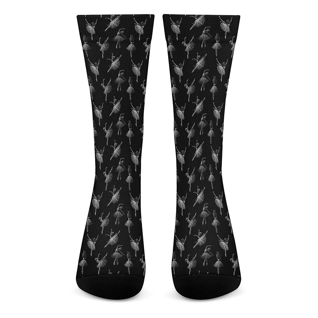 Black And White Ballet Pattern Print Crew Socks