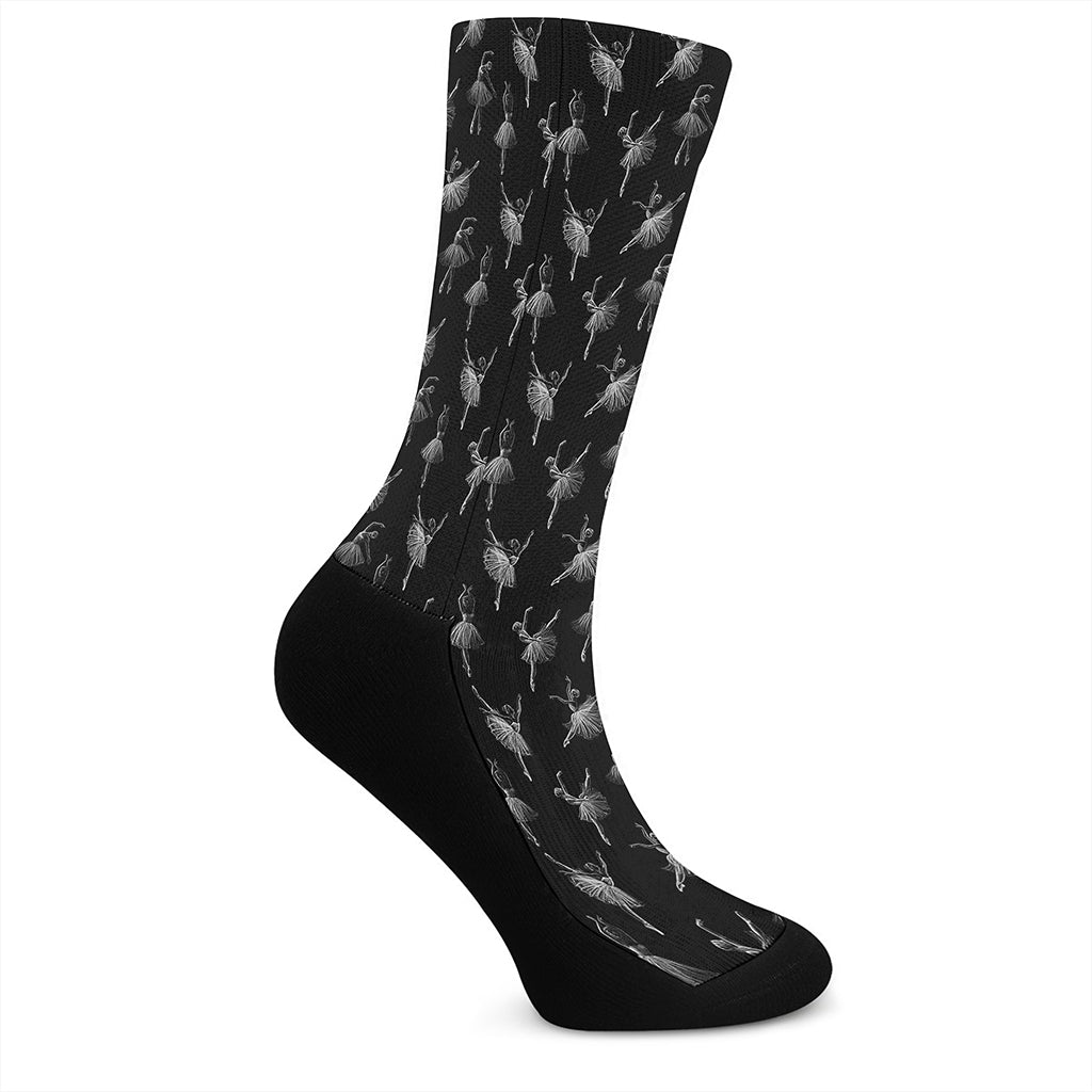 Black And White Ballet Pattern Print Crew Socks