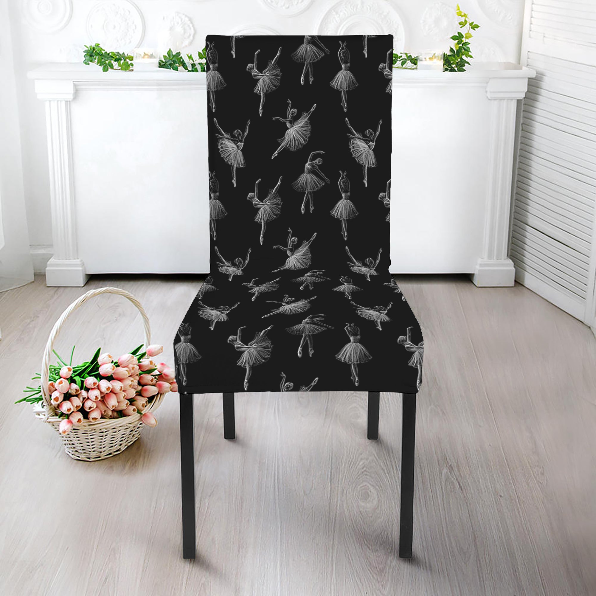 Black And White Ballet Pattern Print Dining Chair Slipcover