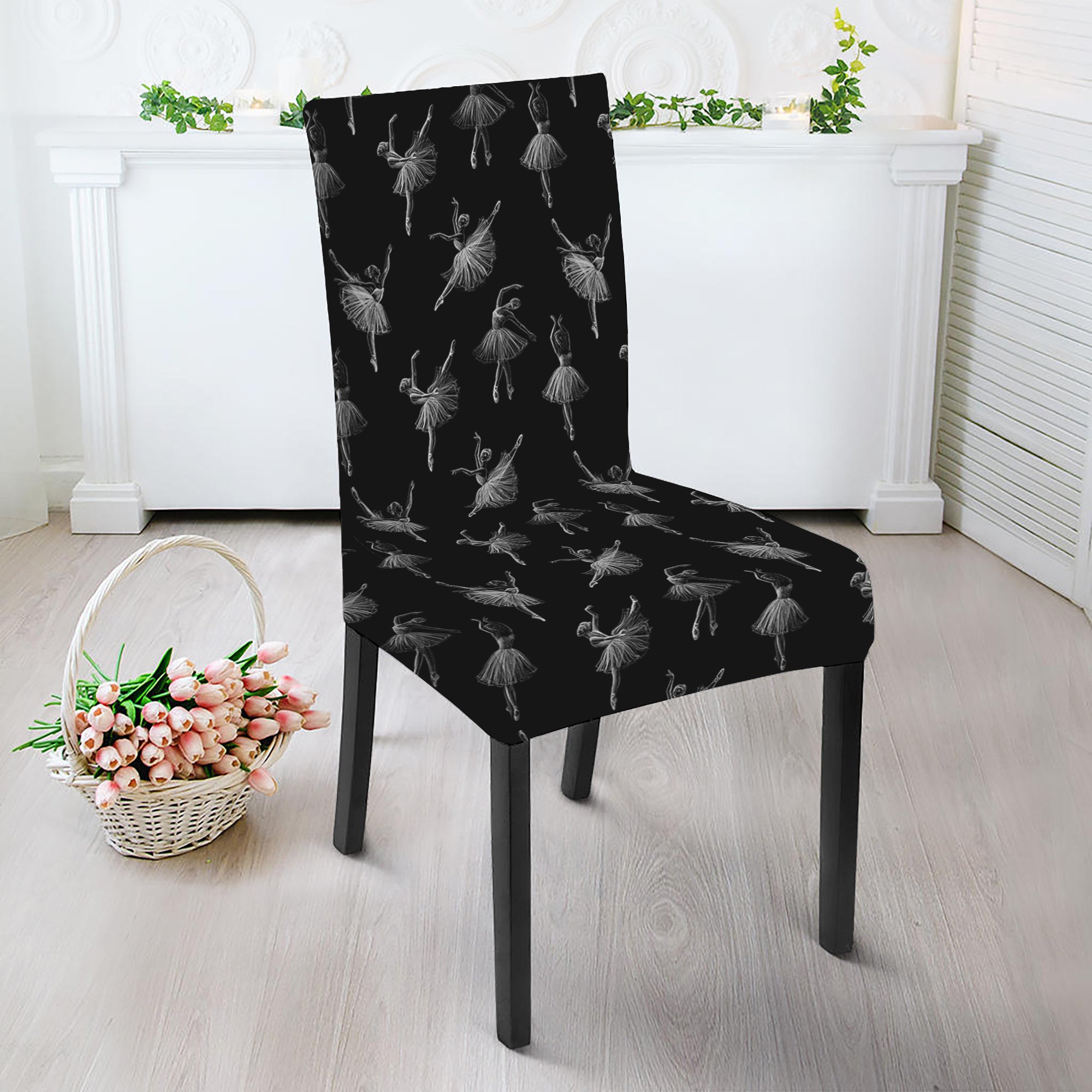 Black And White Ballet Pattern Print Dining Chair Slipcover