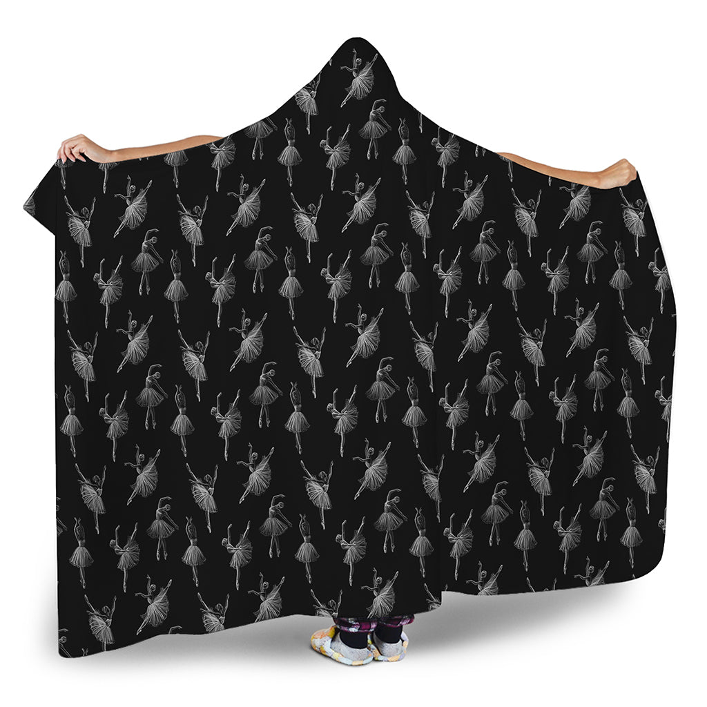 Black And White Ballet Pattern Print Hooded Blanket