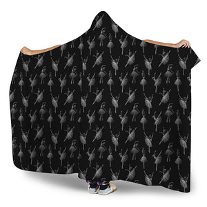 Black And White Ballet Pattern Print Hooded Blanket