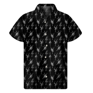 Black And White Ballet Pattern Print Men's Short Sleeve Shirt