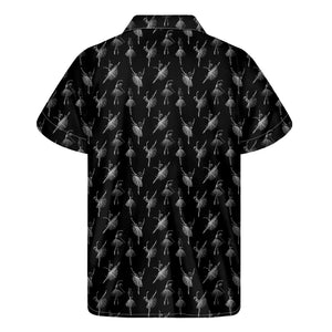 Black And White Ballet Pattern Print Men's Short Sleeve Shirt