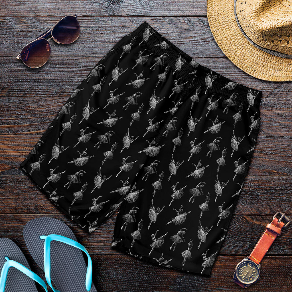 Black And White Ballet Pattern Print Men's Shorts