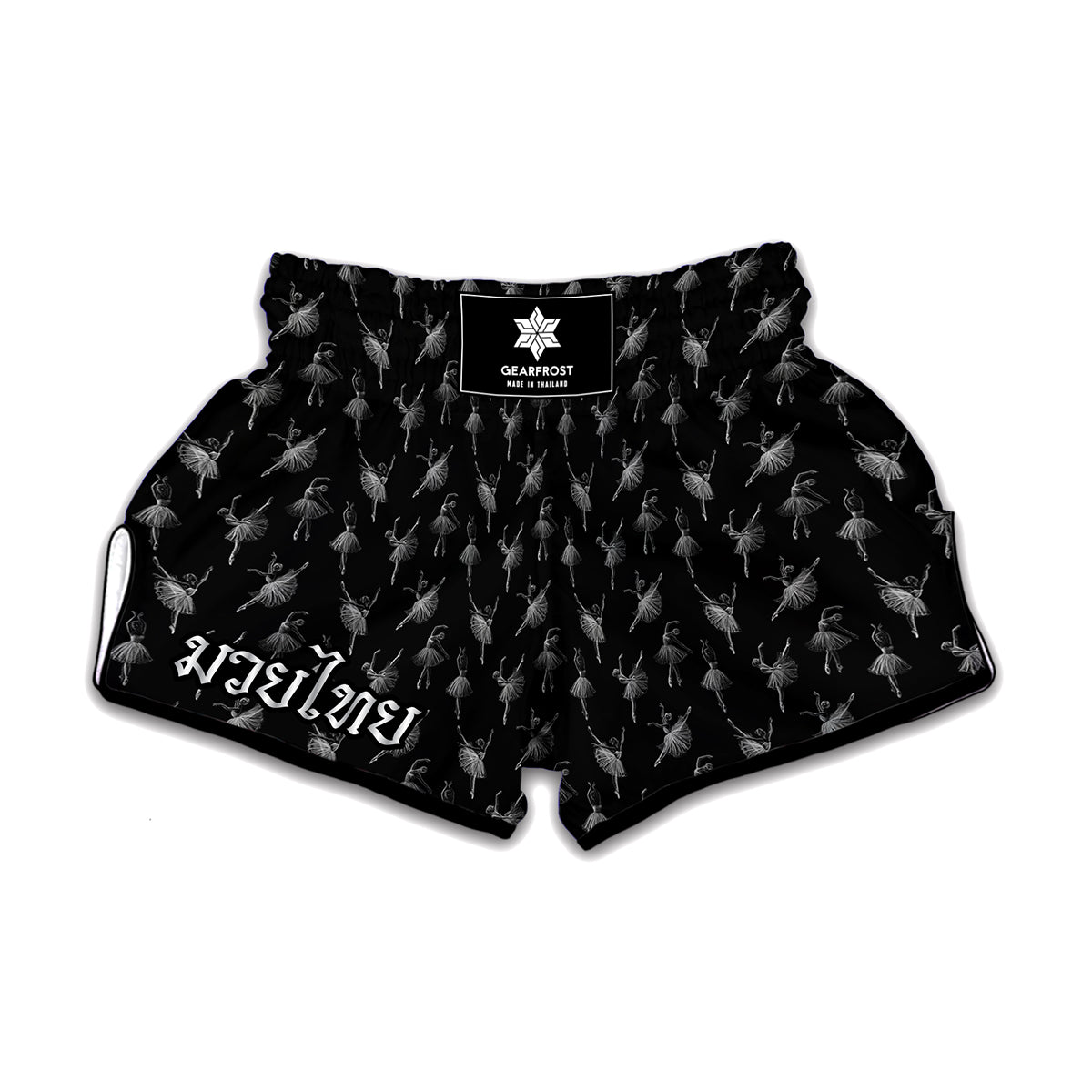 Black And White Ballet Pattern Print Muay Thai Boxing Shorts