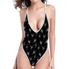 Black And White Ballet Pattern Print One Piece High Cut Swimsuit