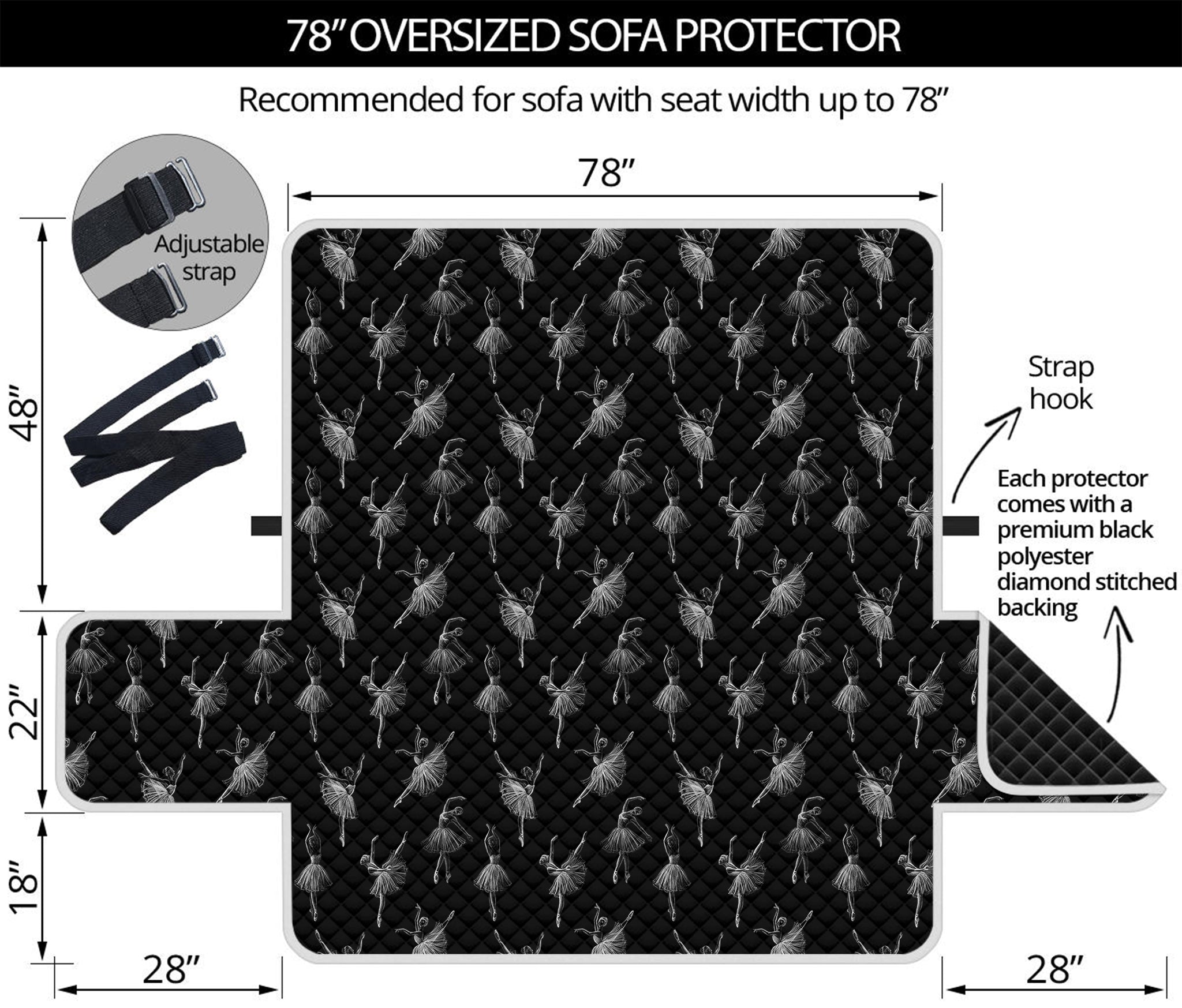 Black And White Ballet Pattern Print Oversized Sofa Protector