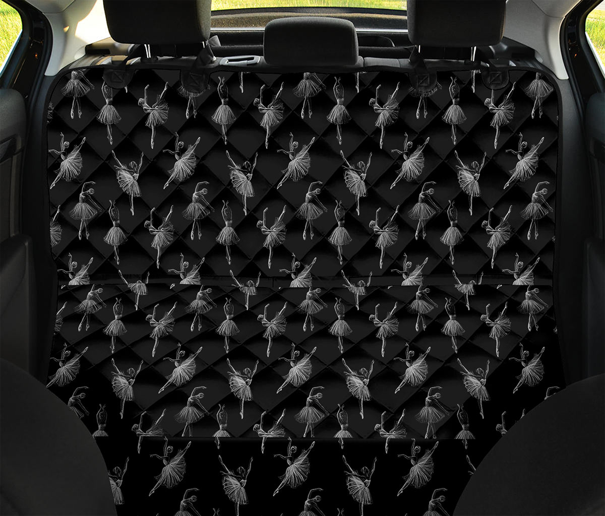 Black And White Ballet Pattern Print Pet Car Back Seat Cover