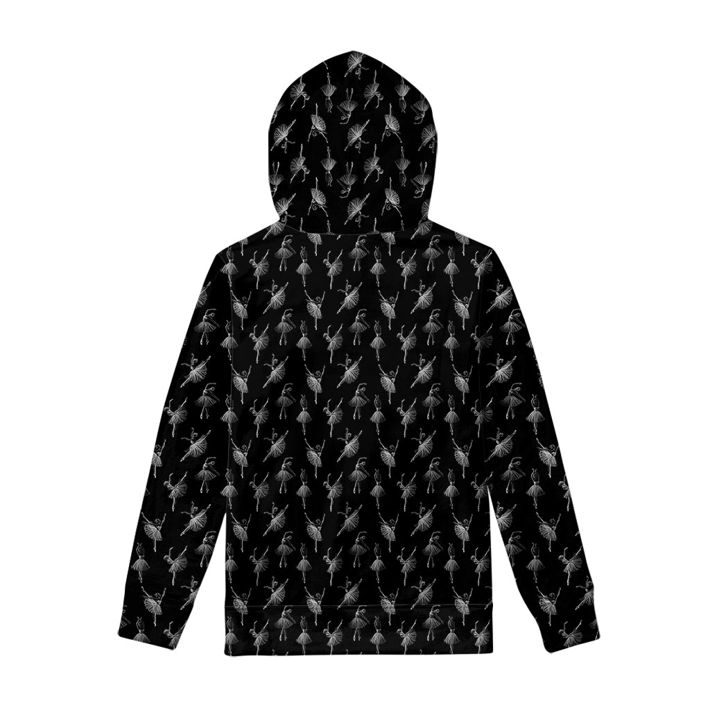 Black And White Ballet Pattern Print Pullover Hoodie