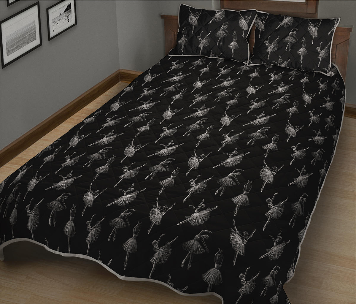 Black And White Ballet Pattern Print Quilt Bed Set