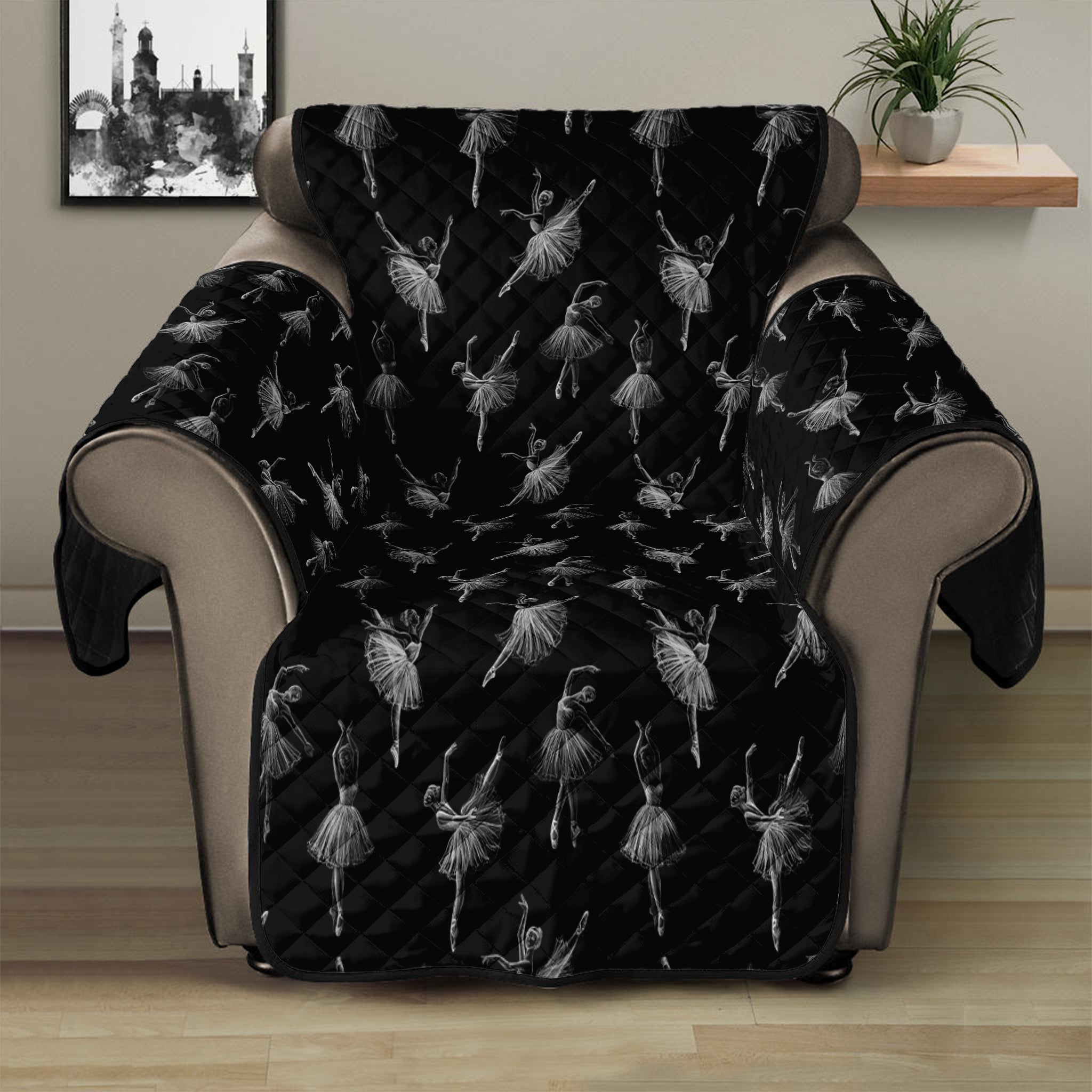 Black And White Ballet Pattern Print Recliner Protector