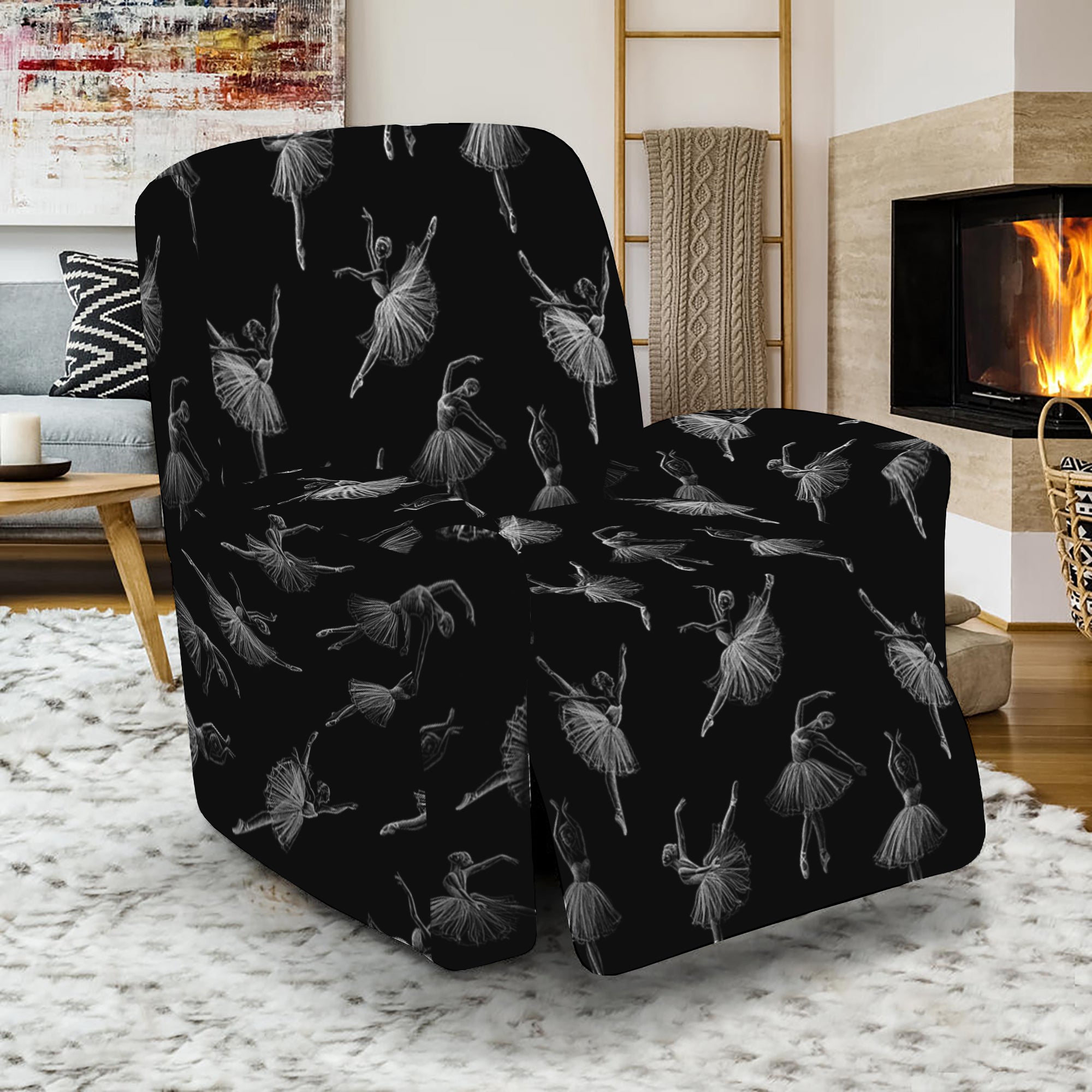 Black And White Ballet Pattern Print Recliner Slipcover