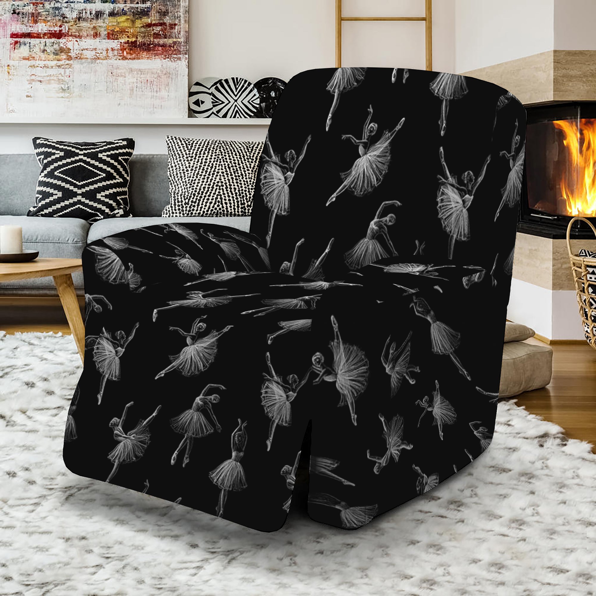 Black And White Ballet Pattern Print Recliner Slipcover