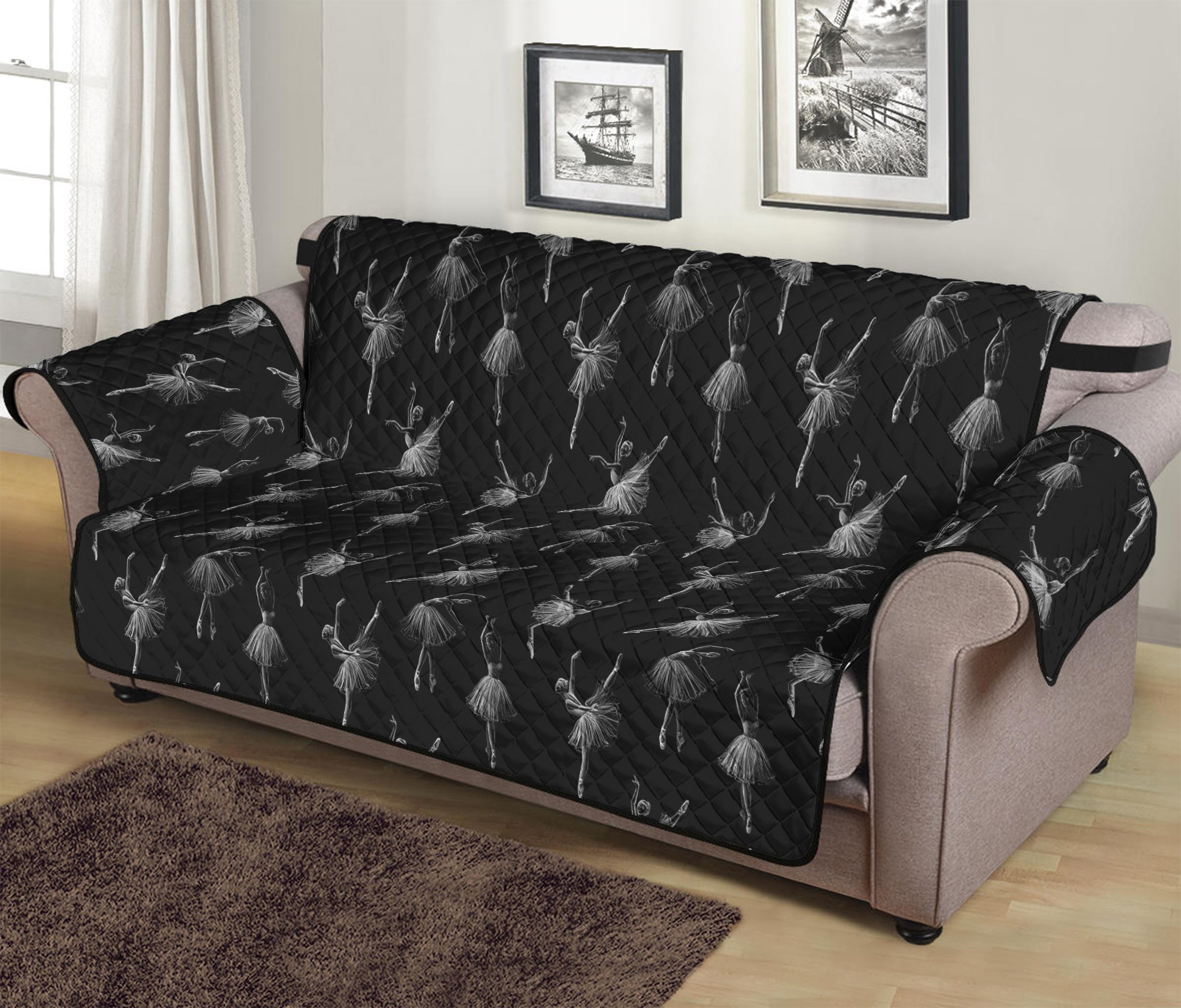 Black And White Ballet Pattern Print Sofa Protector