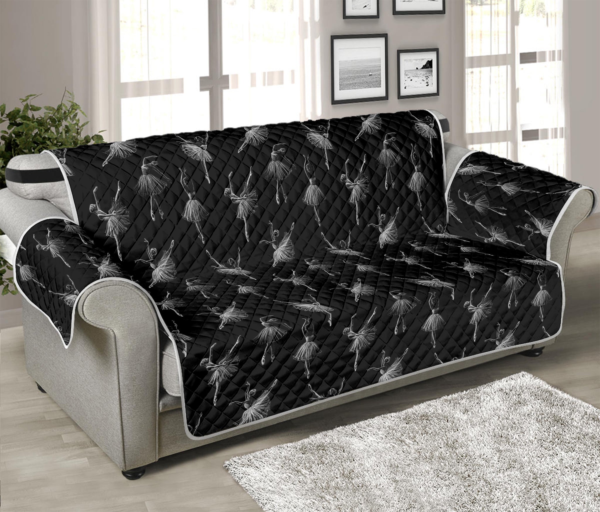 Black And White Ballet Pattern Print Sofa Protector