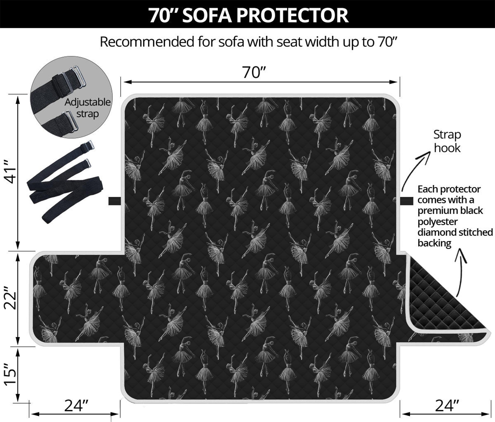 Black And White Ballet Pattern Print Sofa Protector