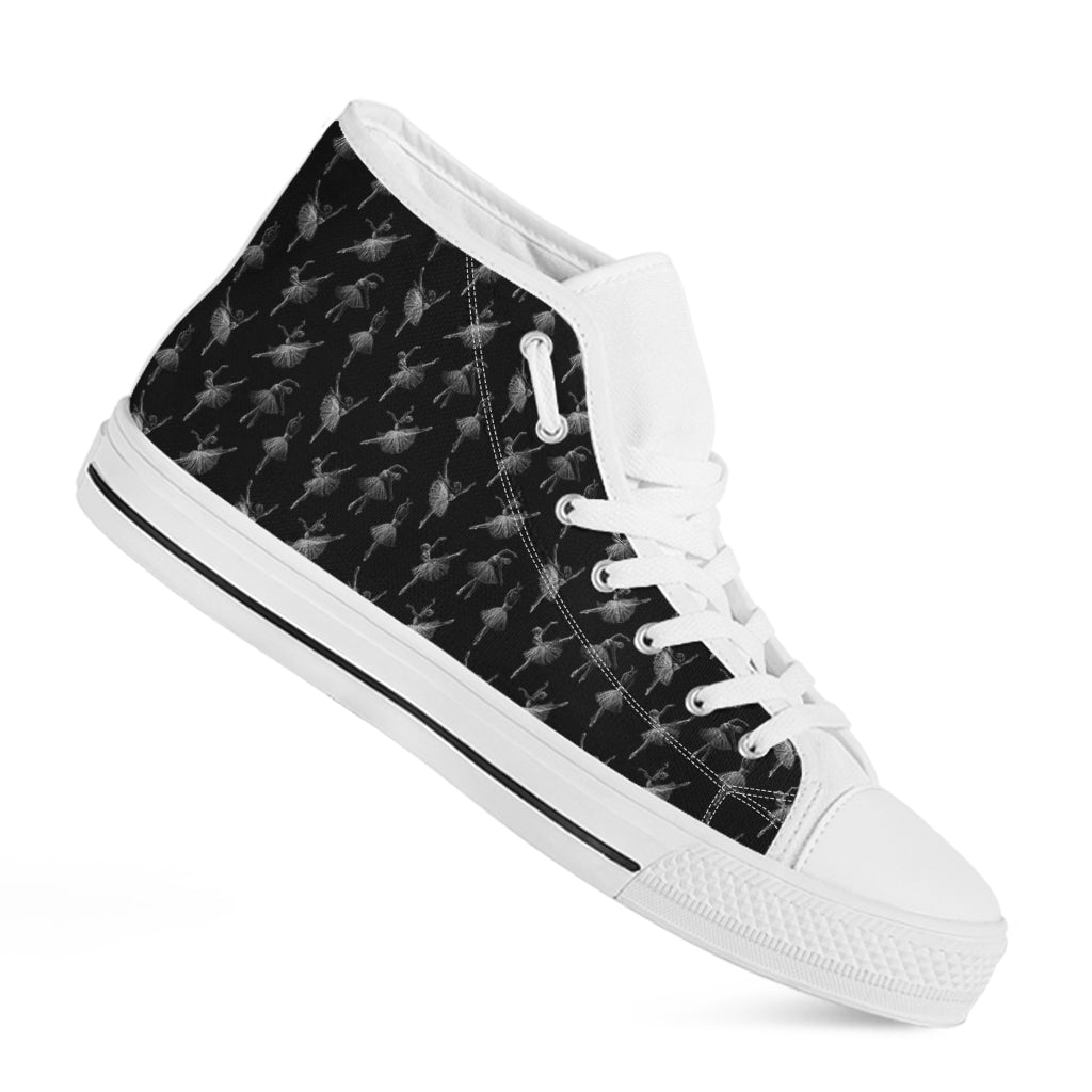 Black And White Ballet Pattern Print White High Top Shoes