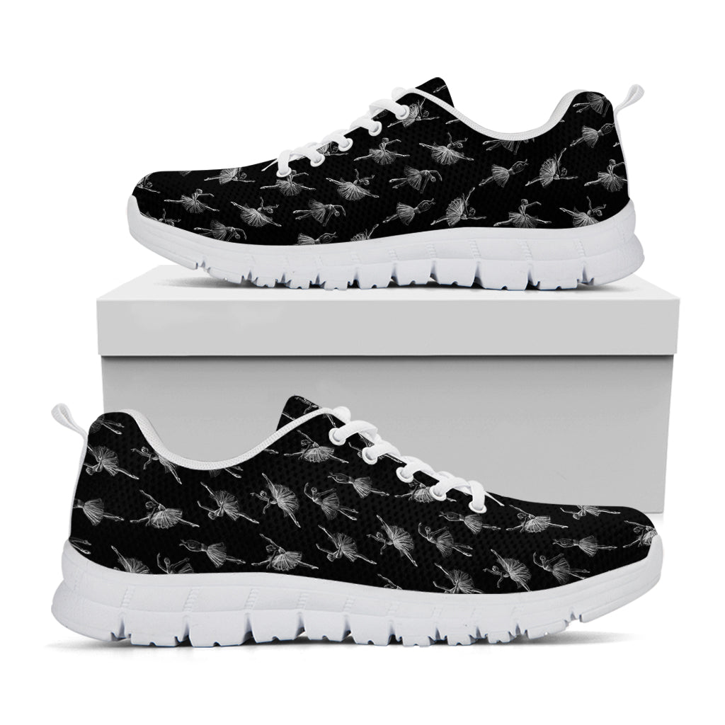 Black And White Ballet Pattern Print White Sneakers