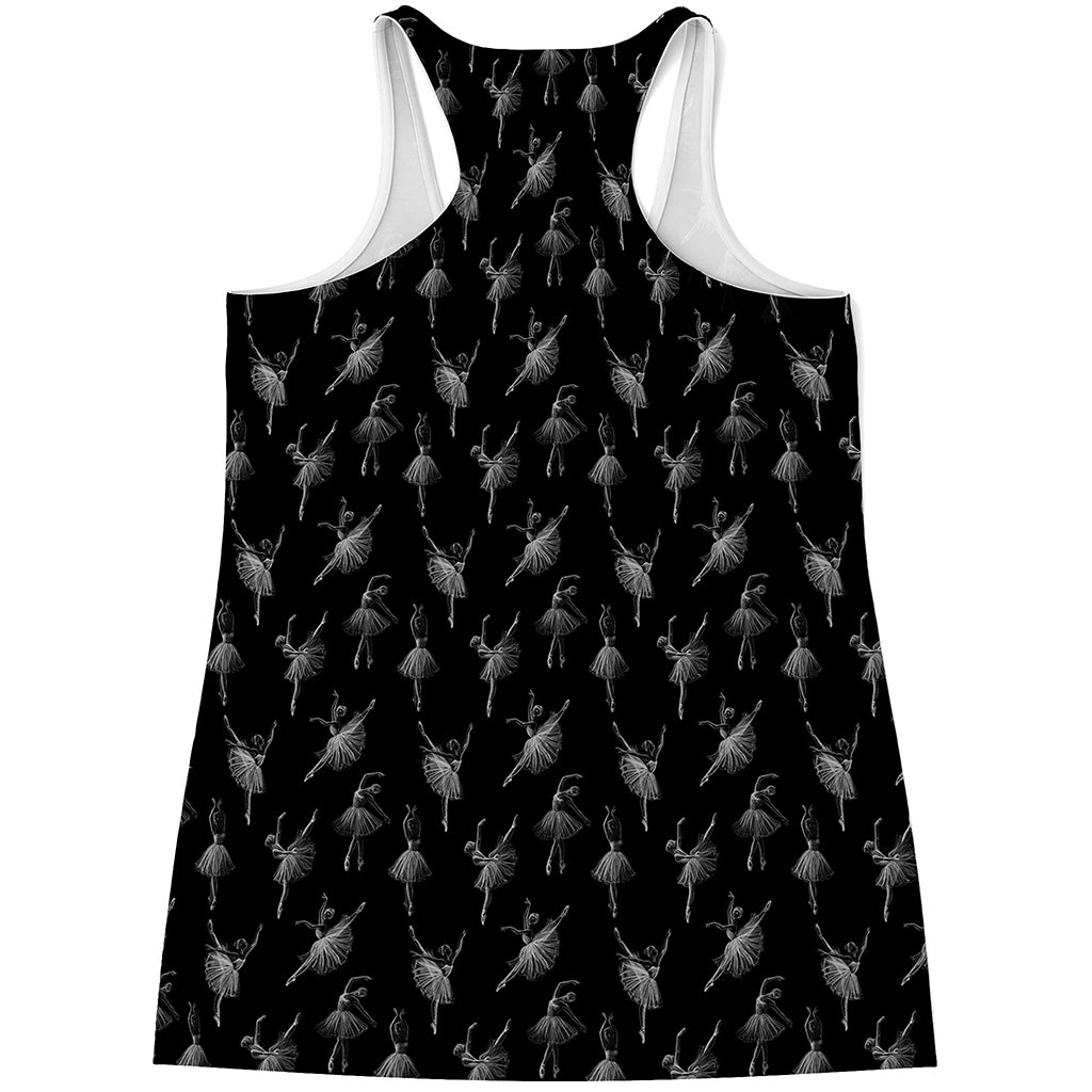 Black And White Ballet Pattern Print Women's Racerback Tank Top