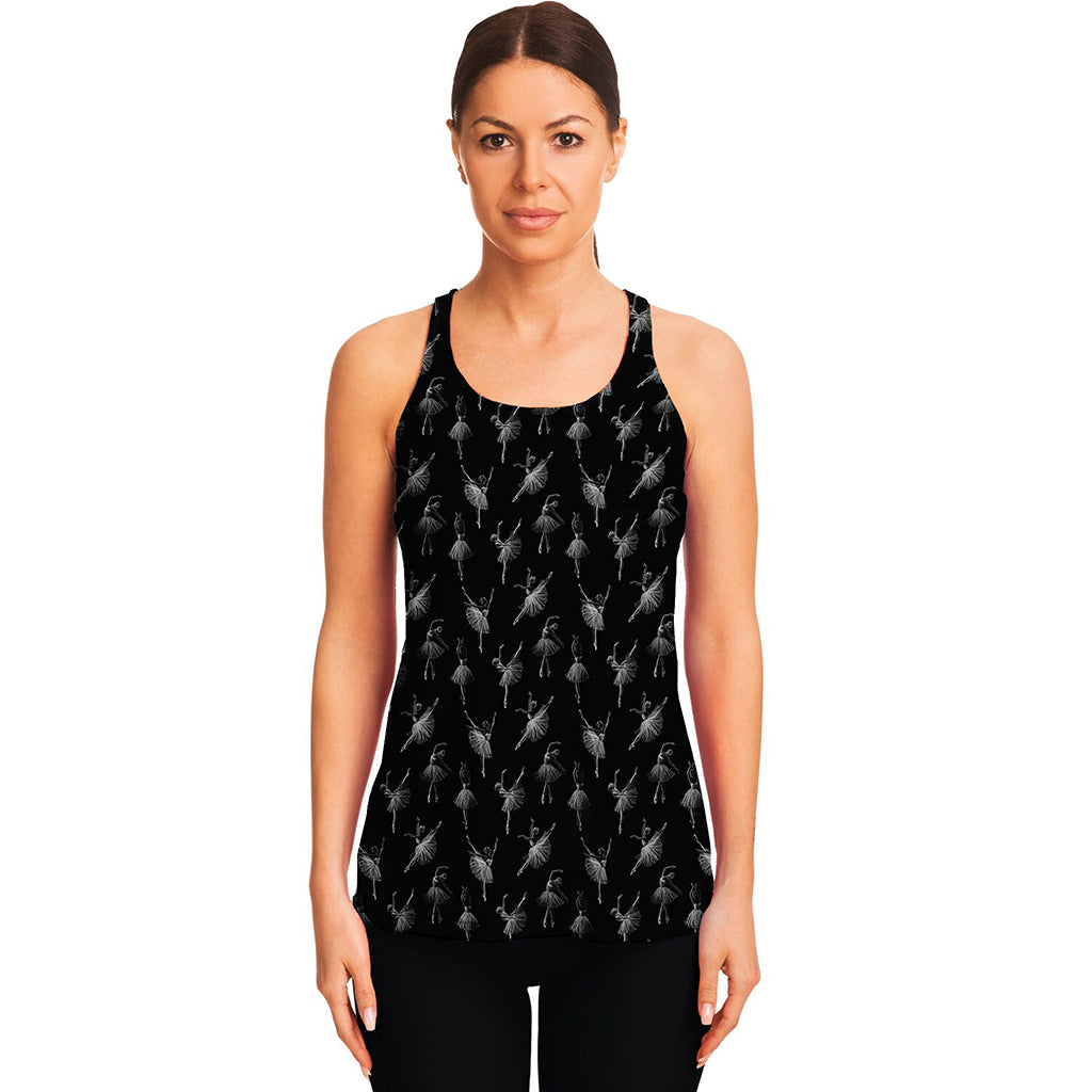 Black And White Ballet Pattern Print Women's Racerback Tank Top