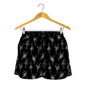 Black And White Ballet Pattern Print Women's Shorts