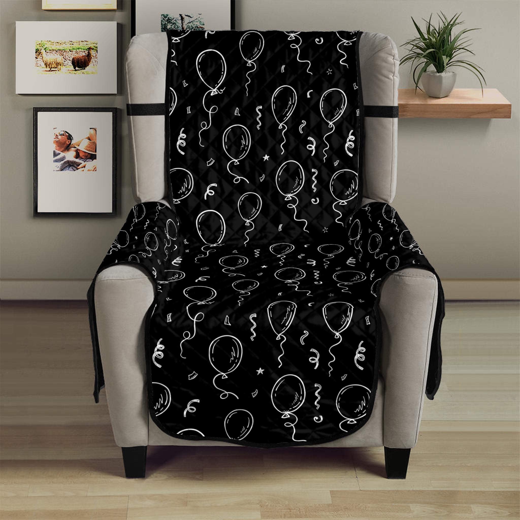 Black And White Balloon Pattern Print Armchair Protector