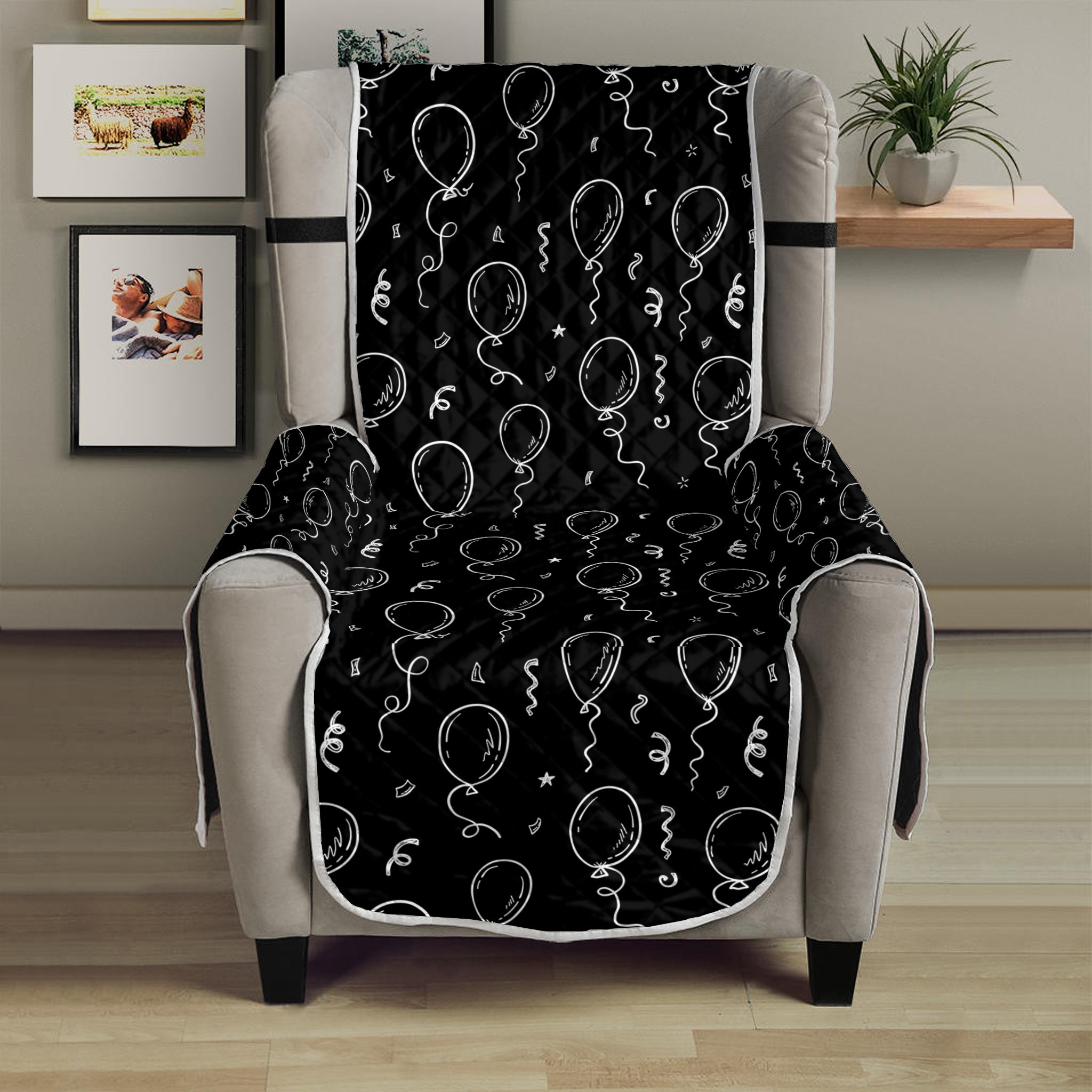 Black And White Balloon Pattern Print Armchair Protector