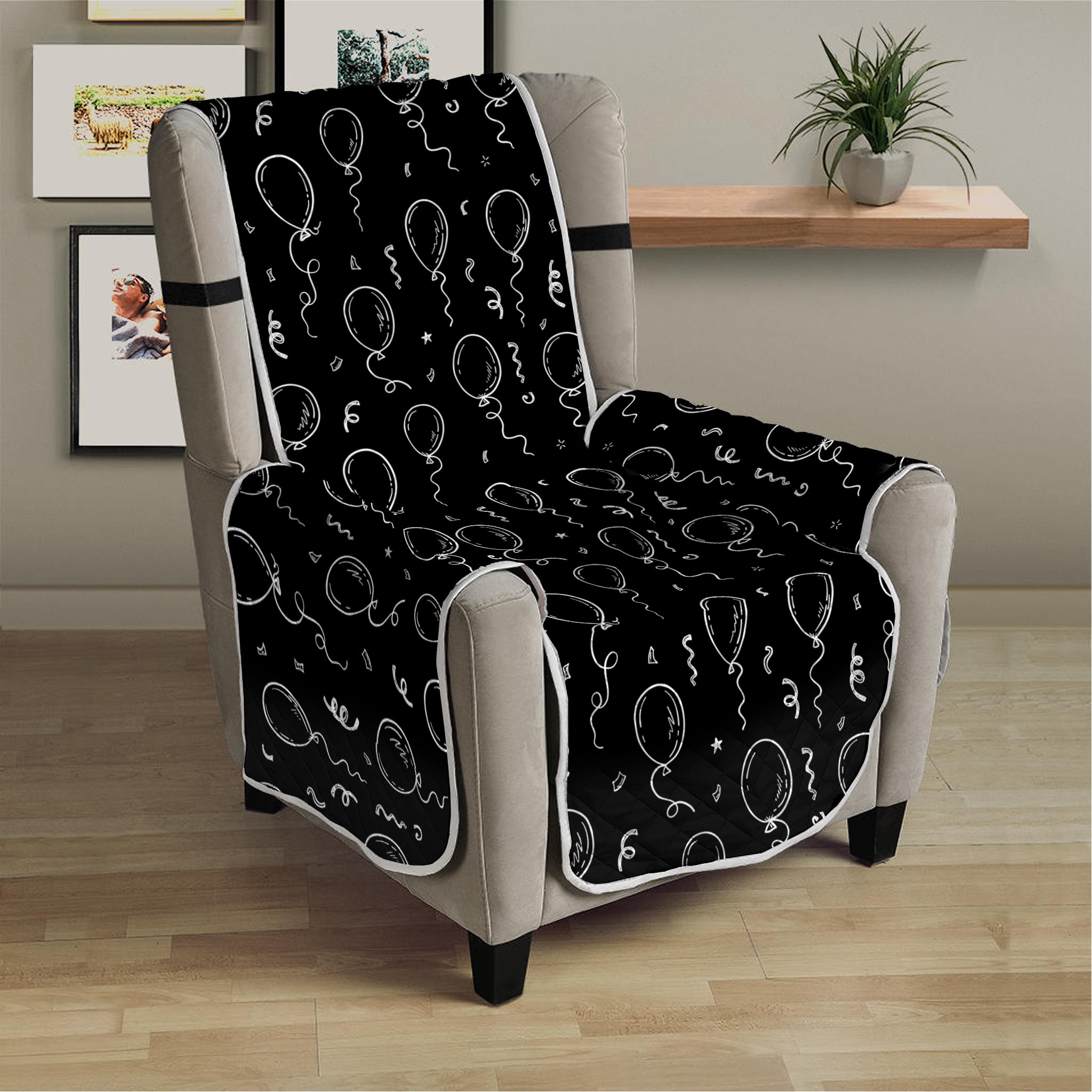 Black And White Balloon Pattern Print Armchair Protector