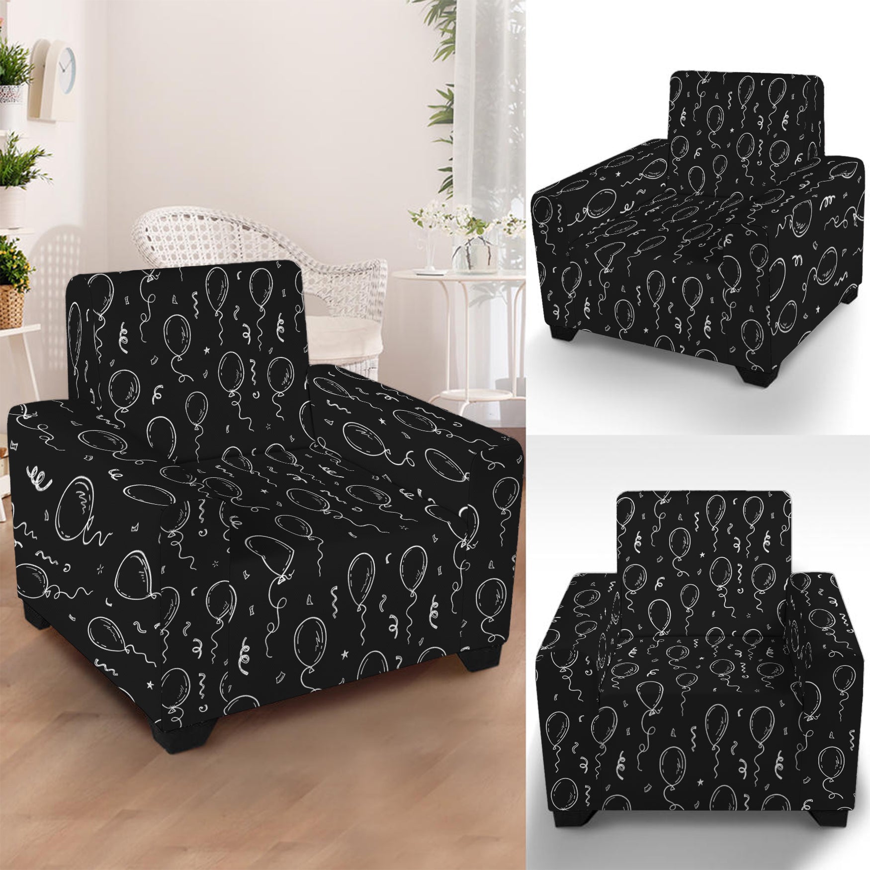 Black And White Balloon Pattern Print Armchair Slipcover