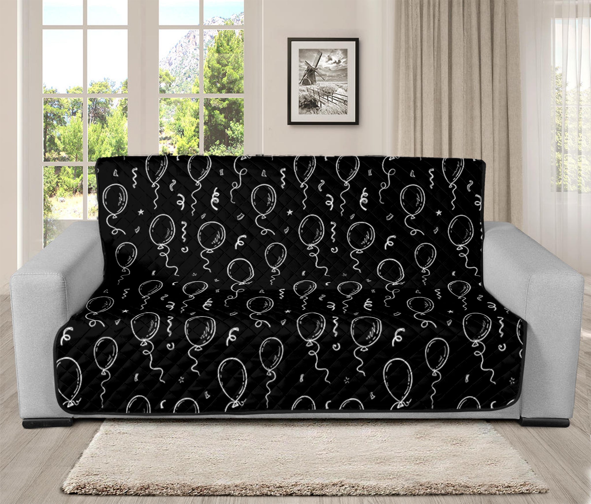 Black And White Balloon Pattern Print Futon Protector