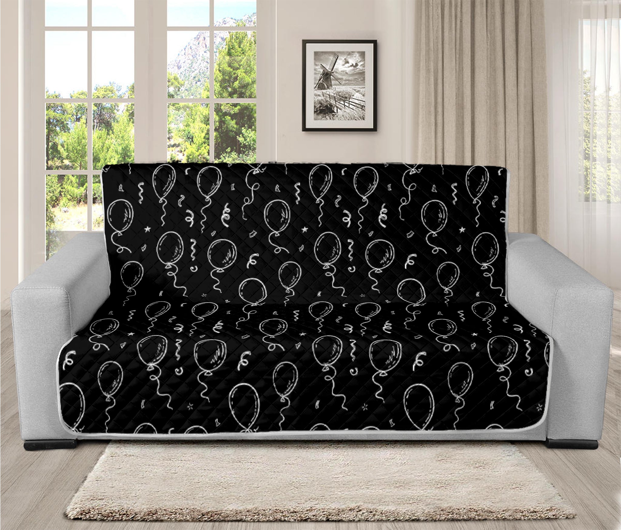 Black And White Balloon Pattern Print Futon Protector