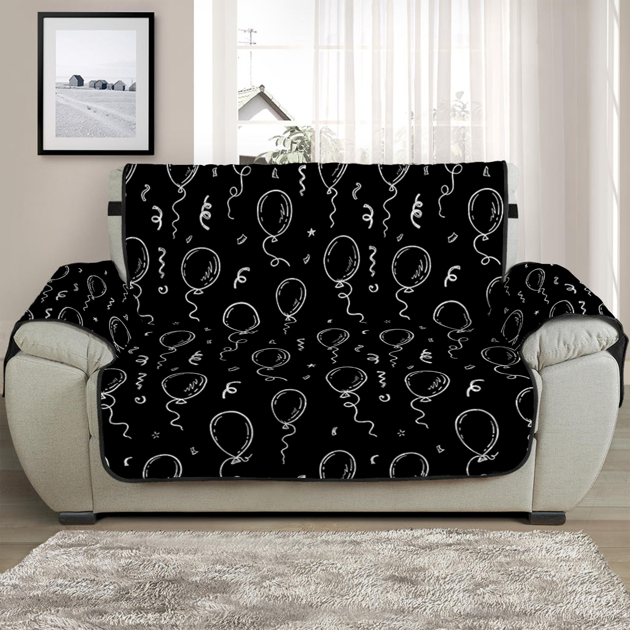 Black And White Balloon Pattern Print Half Sofa Protector