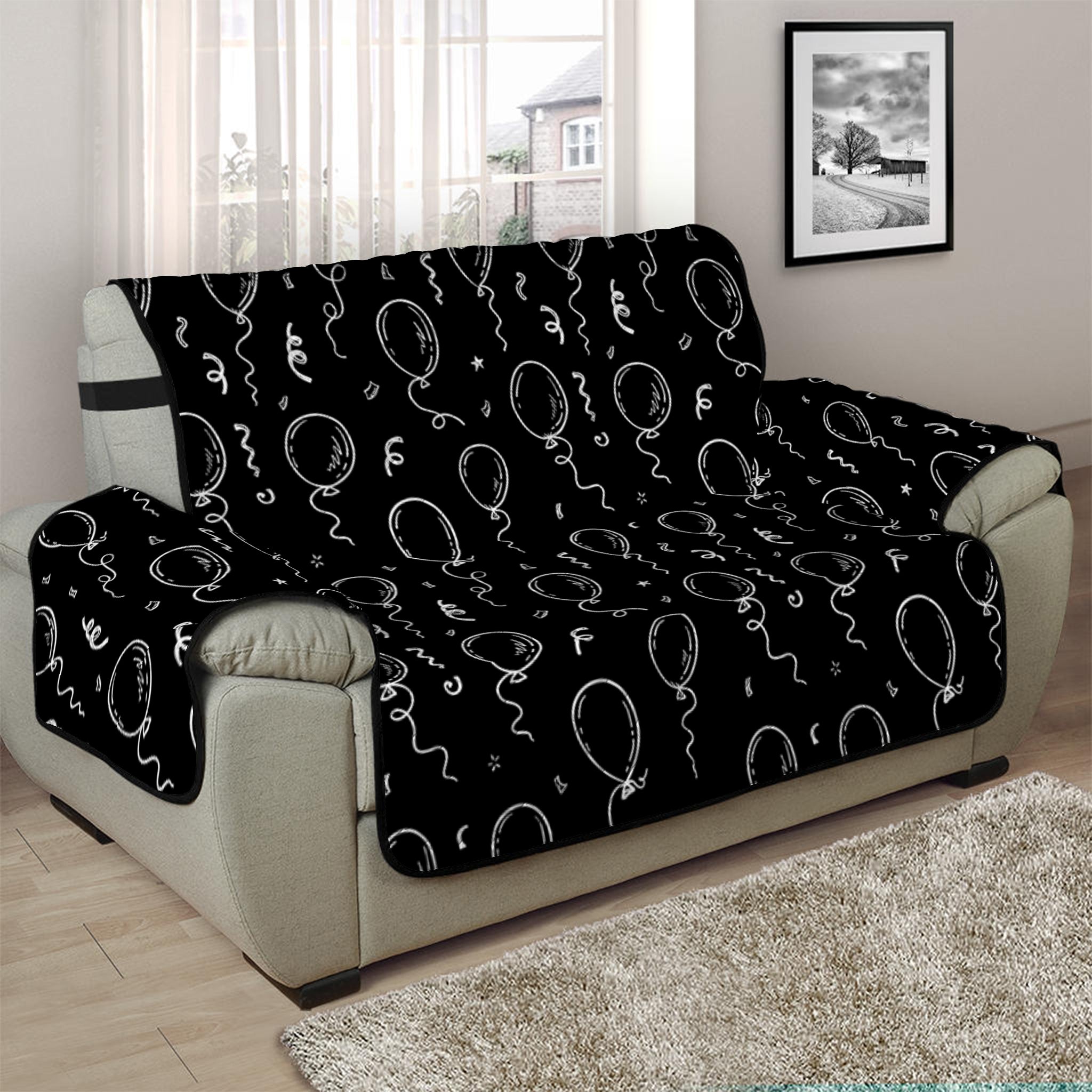 Black And White Balloon Pattern Print Half Sofa Protector