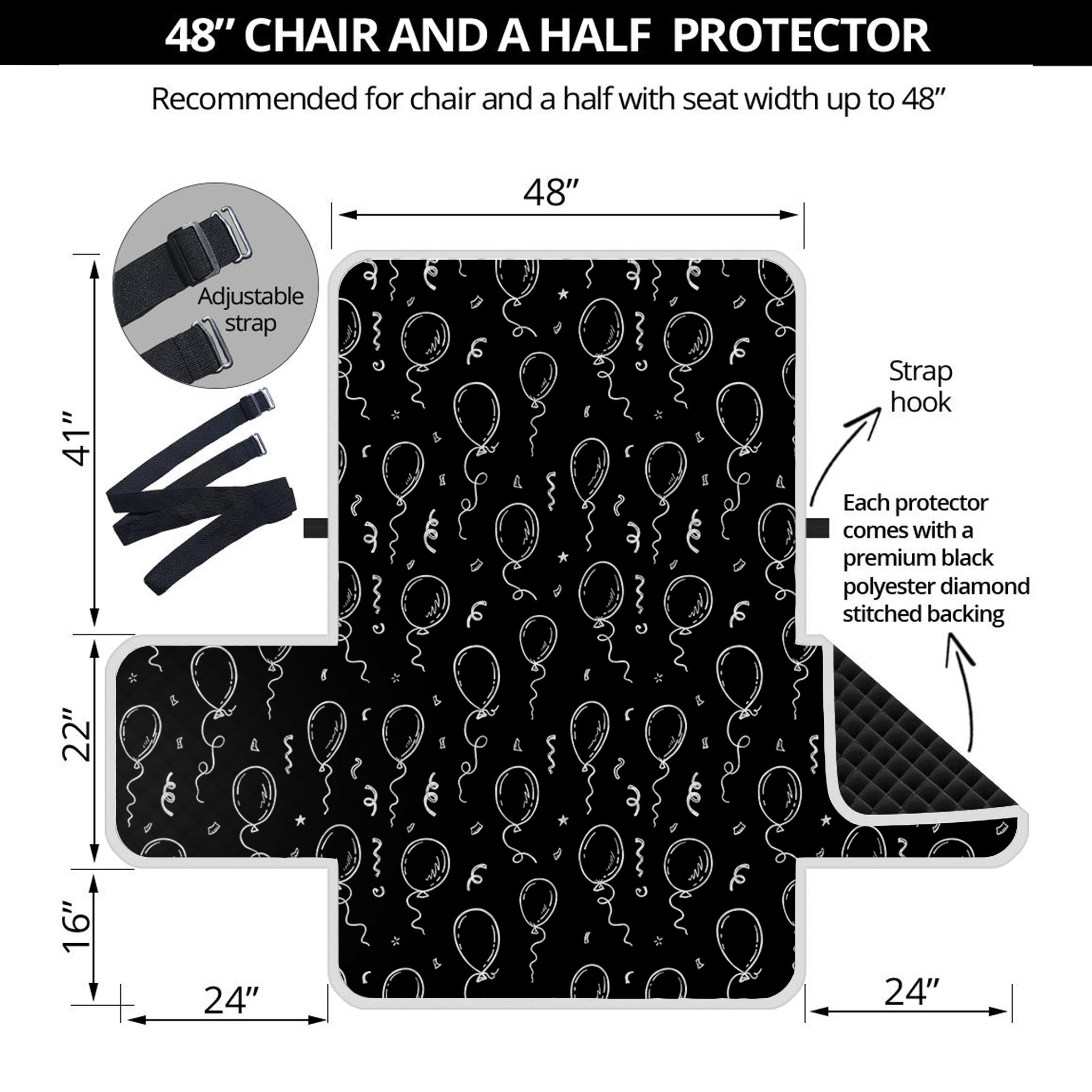 Black And White Balloon Pattern Print Half Sofa Protector