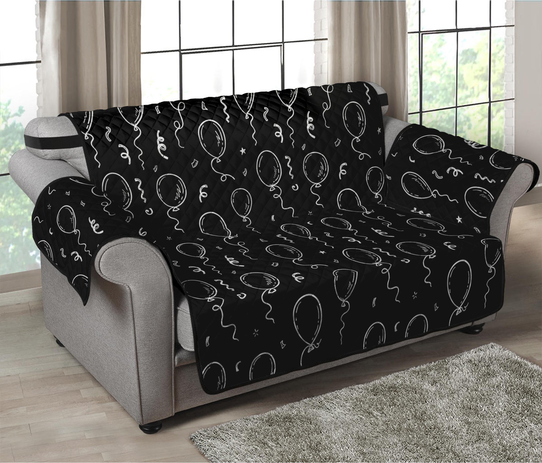 Black And White Balloon Pattern Print Loveseat Protector