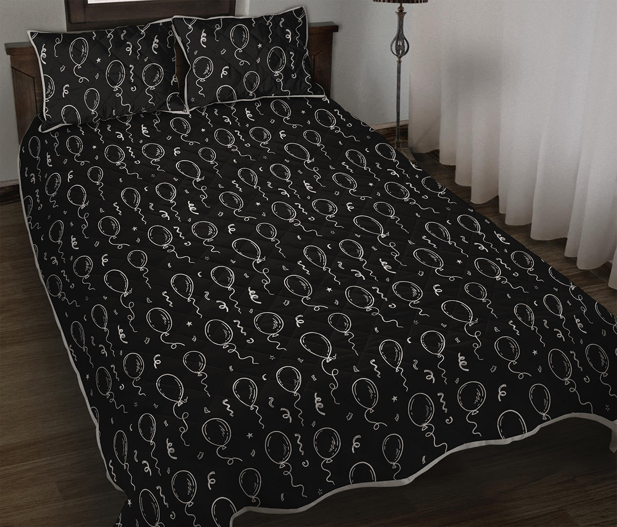 Black And White Balloon Pattern Print Quilt Bed Set
