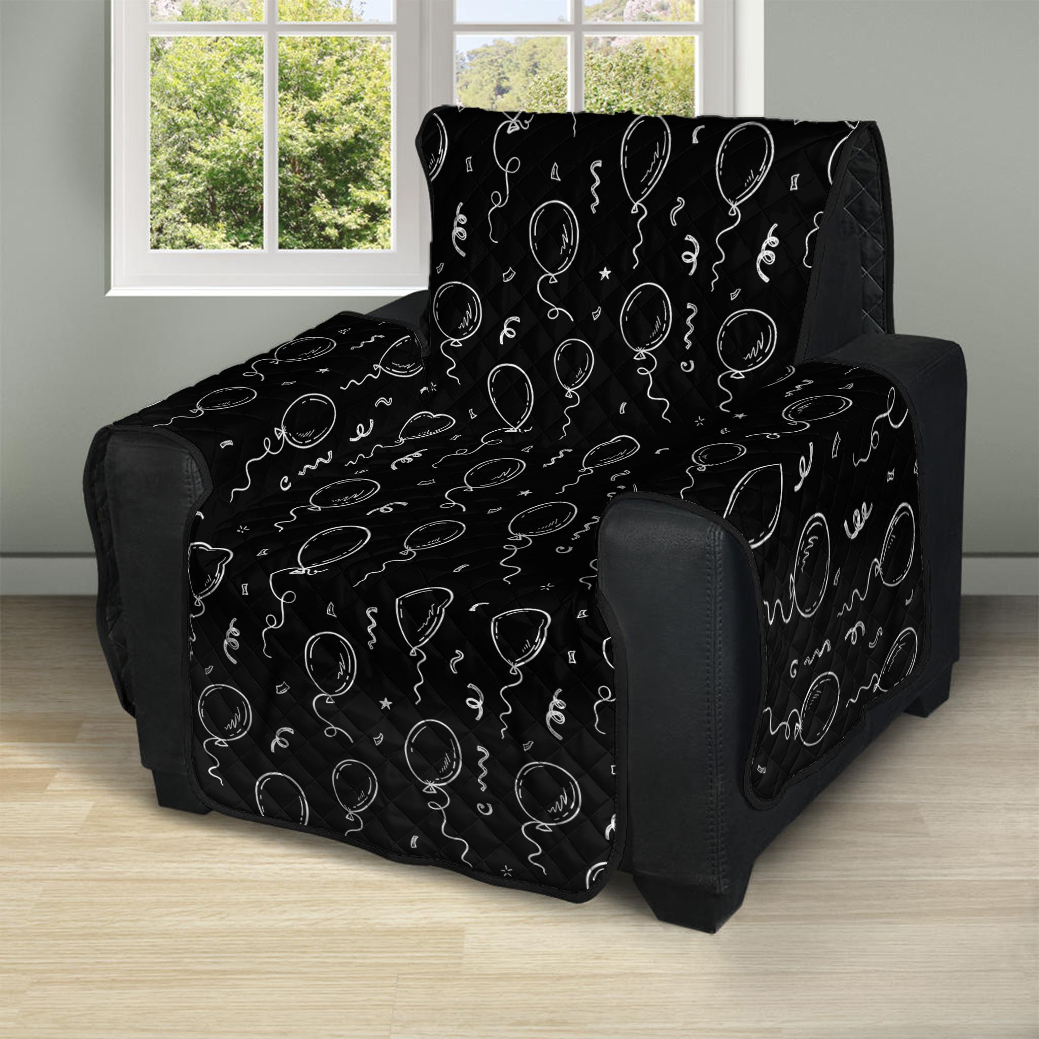 Black And White Balloon Pattern Print Recliner Protector