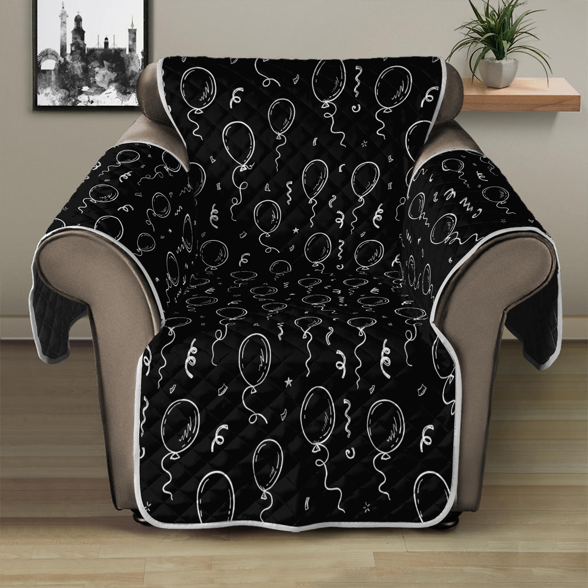 Black And White Balloon Pattern Print Recliner Protector