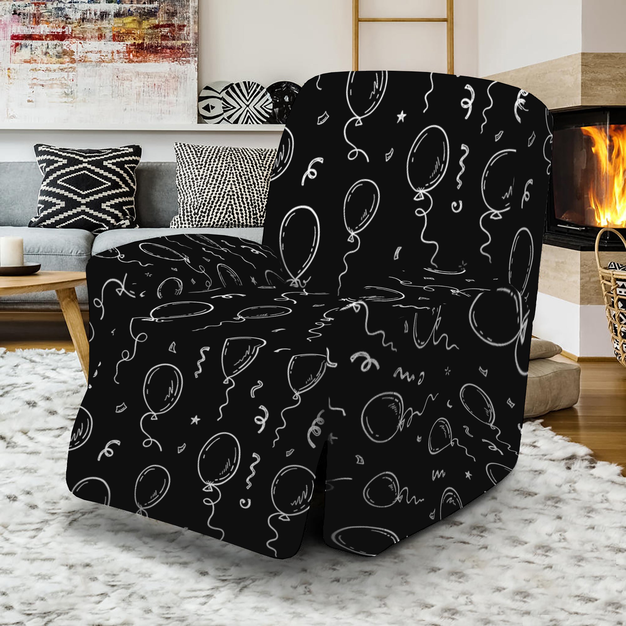 Black And White Balloon Pattern Print Recliner Slipcover