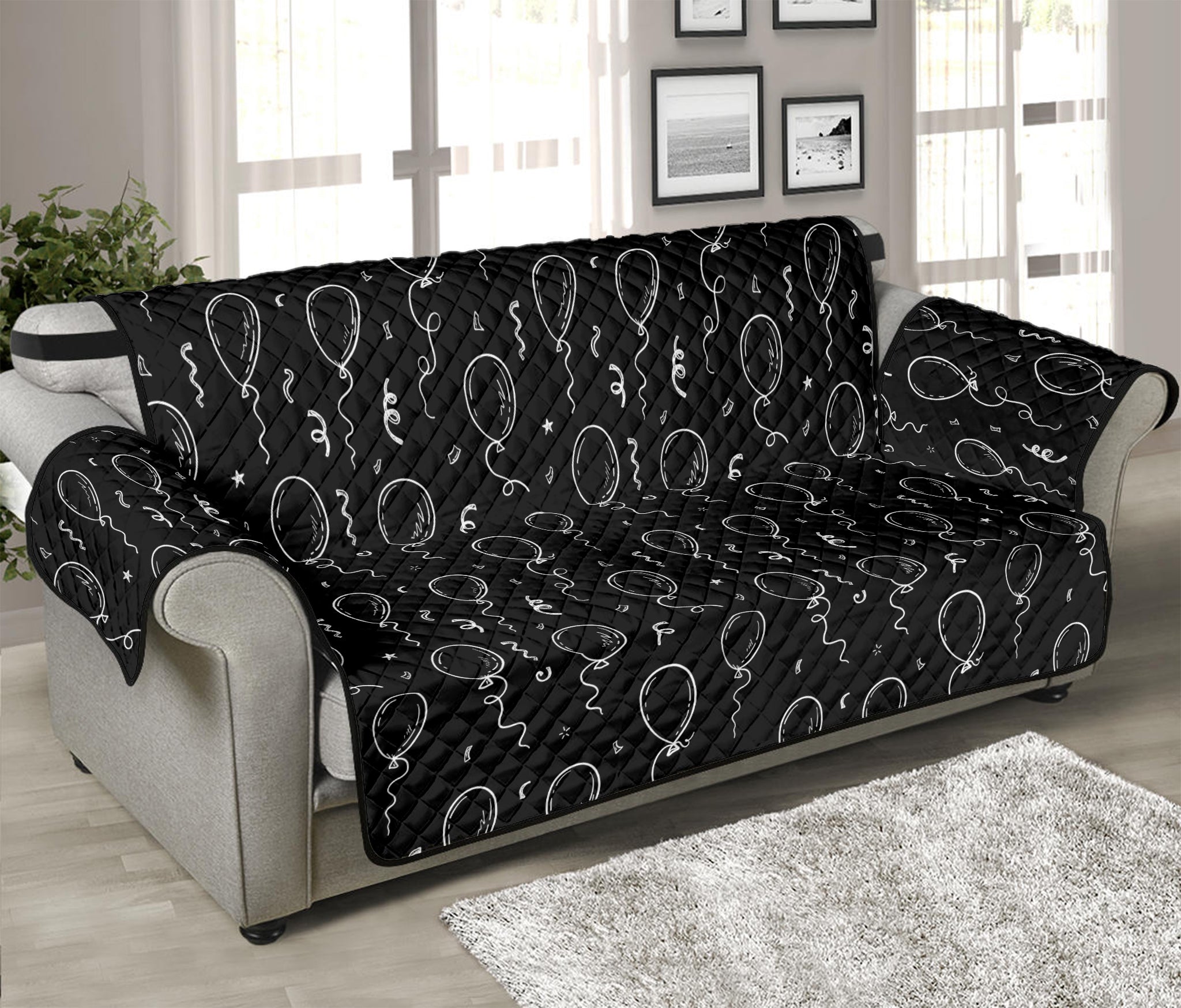 Black And White Balloon Pattern Print Sofa Protector