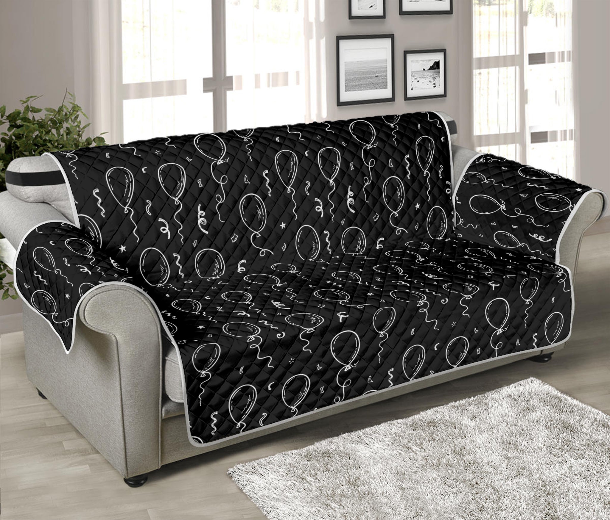 Black And White Balloon Pattern Print Sofa Protector