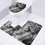 Black And White Banana Leaf Print 3 Piece Bath Mat Set