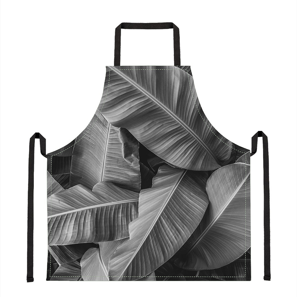 Black And White Banana Leaf Print Apron