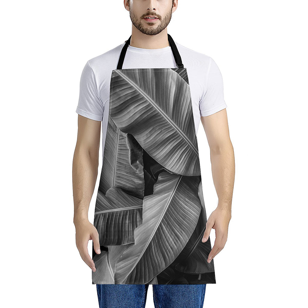 Black And White Banana Leaf Print Apron