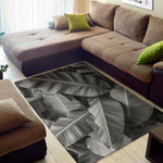 Black And White Banana Leaf Print Area Rug