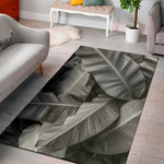 Black And White Banana Leaf Print Area Rug