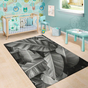 Black And White Banana Leaf Print Area Rug