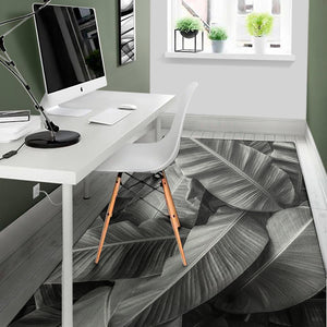 Black And White Banana Leaf Print Area Rug