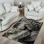 Black And White Banana Leaf Print Area Rug